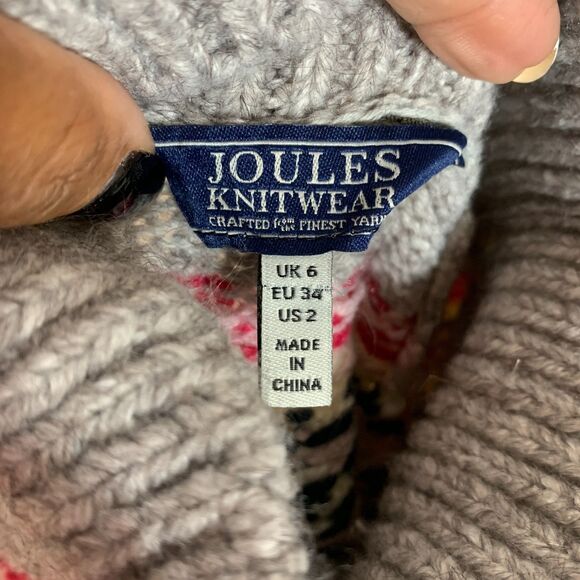 Joules Knitwear Grey Fair Isle Turtleneck Sweater Size 2 Nordic Cozy Country - Picture 3 of 7